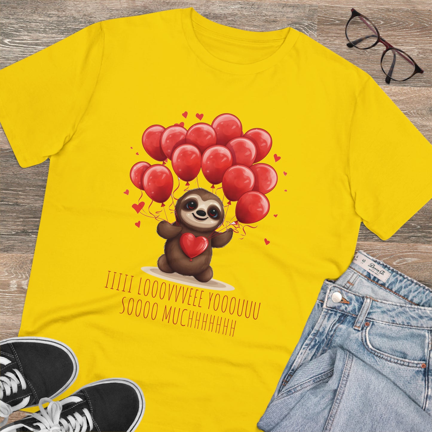 Sloth Love Balloon Tee - Eco-Friendly Slow Love Shirt - Valentine's Day Special