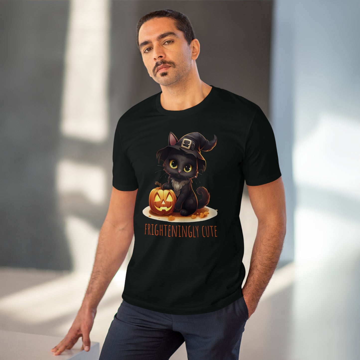 Frighteningly Cute: Halloween Black Cat Eco-Friendly T-shirt