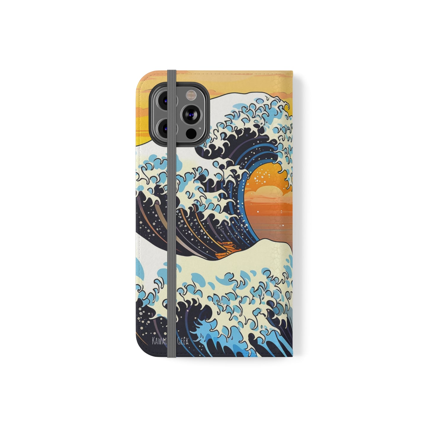 Sunset Big Wave Flip Phone Case - Embrace the Majestic Hokusai Style in Your Hands