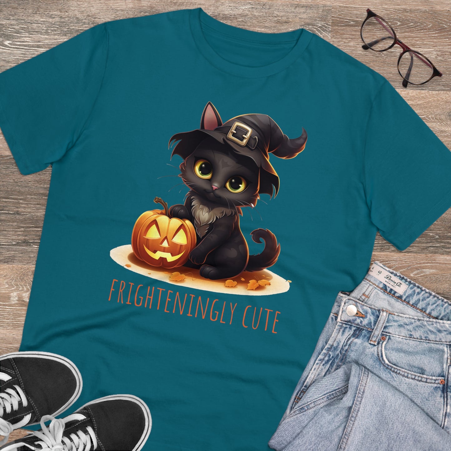 Frighteningly Cute: Halloween Black Cat Eco-Friendly T-shirt