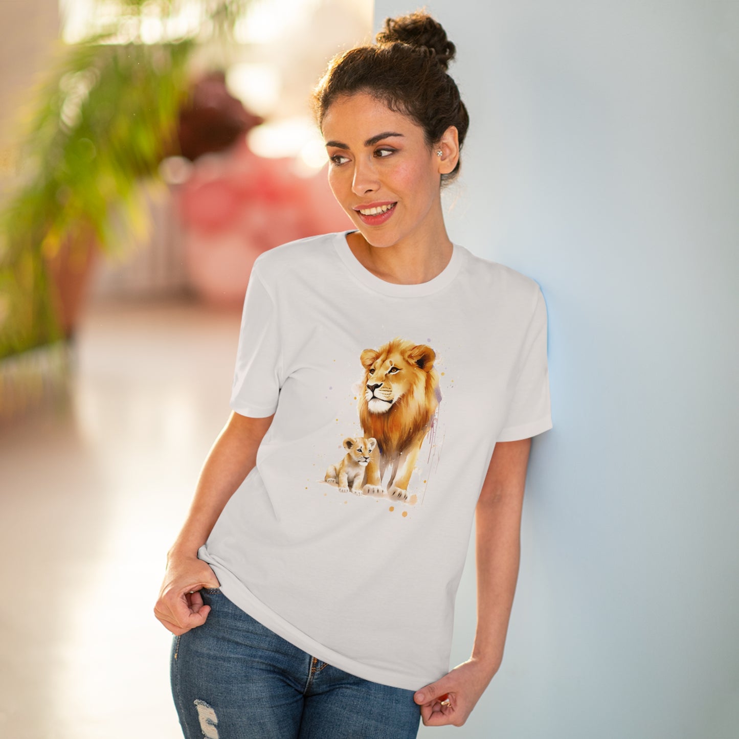 Lion King and Son Watercolor T-Shirt - Celebrate Father's Day with Nature's Majesty