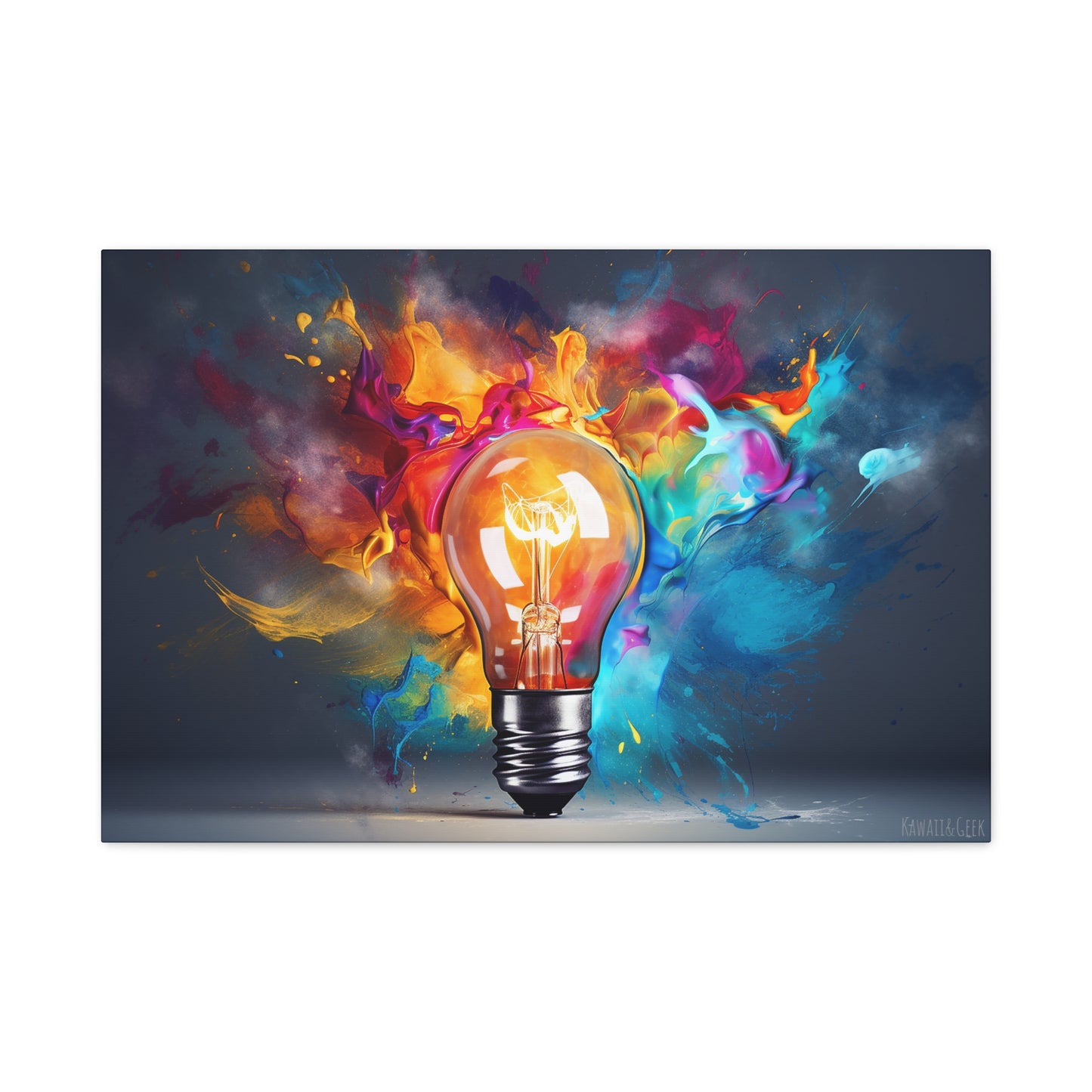 Innovative Lightbulb Explosion: Vibrant Paint Colors on Premium Cotton Canvas