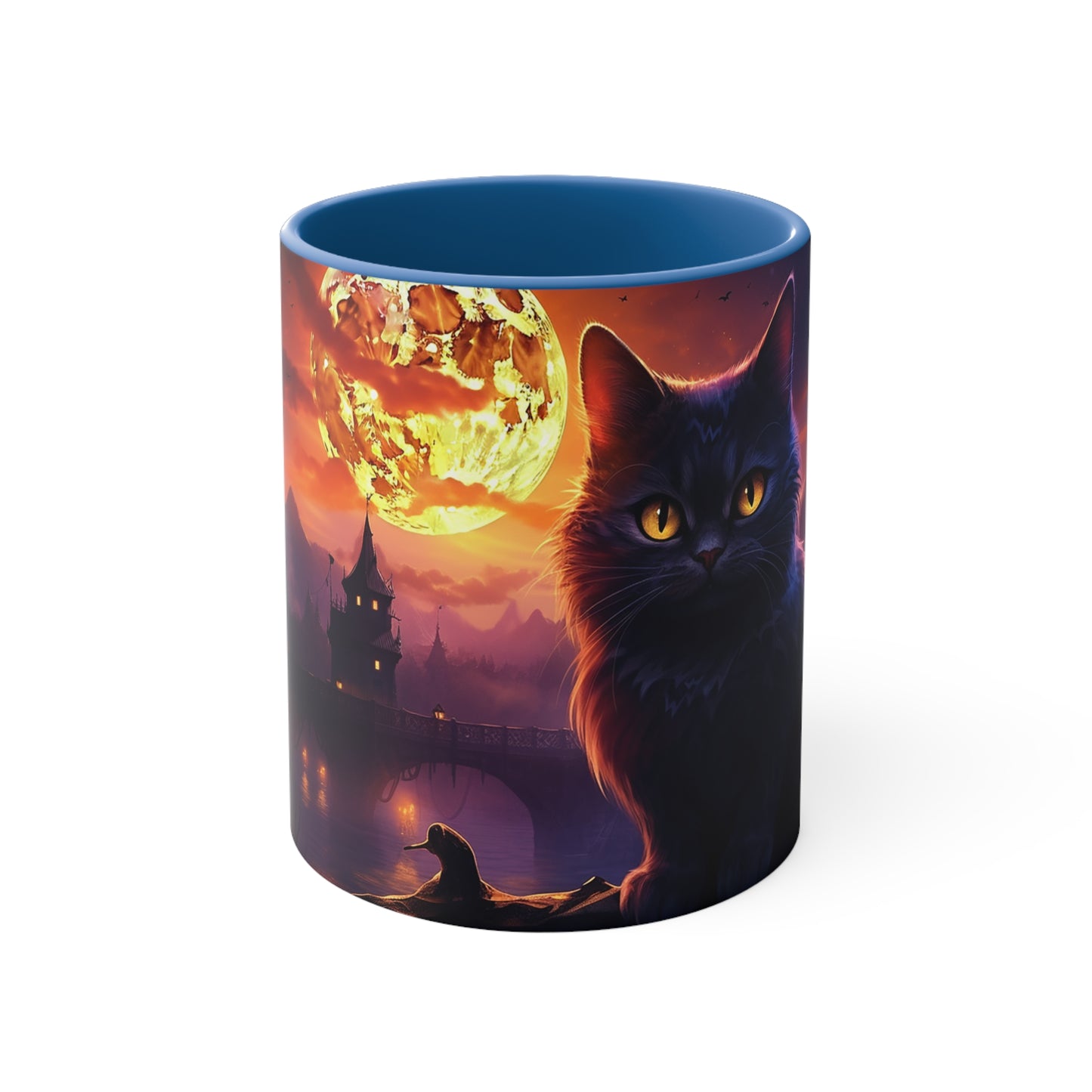 11 oz Bicolor Mug: Haunting Cat & Moon - Halloween Special