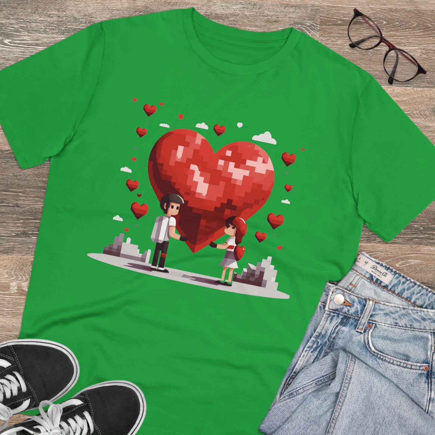 Pixel Love Eco Tee - Valentine's Day Pixel Heart Couple Shirt
