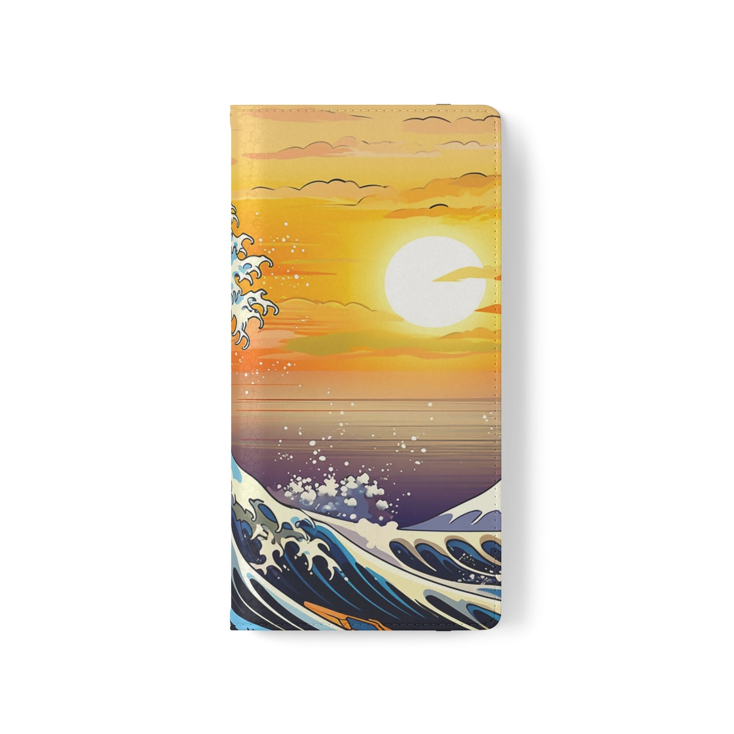 Sunset Big Wave Flip Phone Case - Embrace the Majestic Hokusai Style in Your Hands
