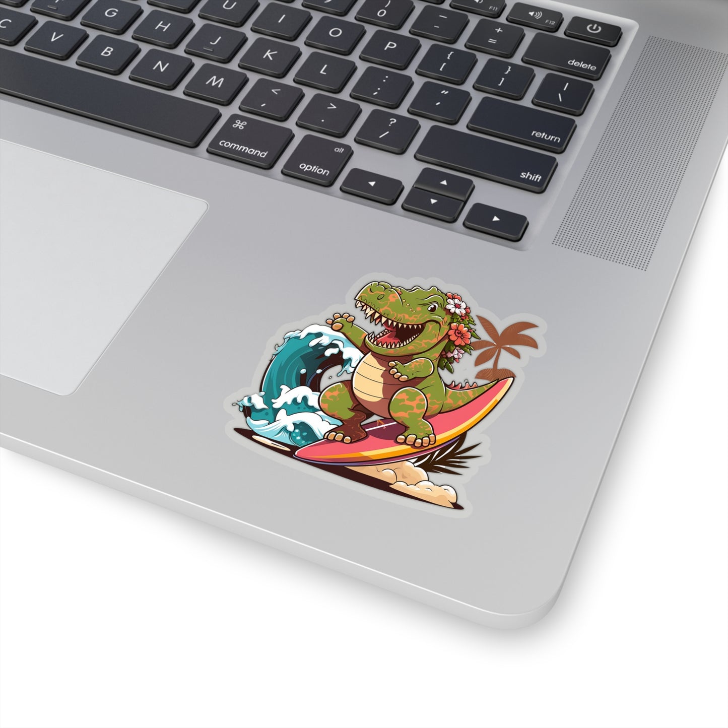 Kawaii Female T-Rex Surfing in Hawaii Sticker - Add Some Cute and Fun Style to Your Tech