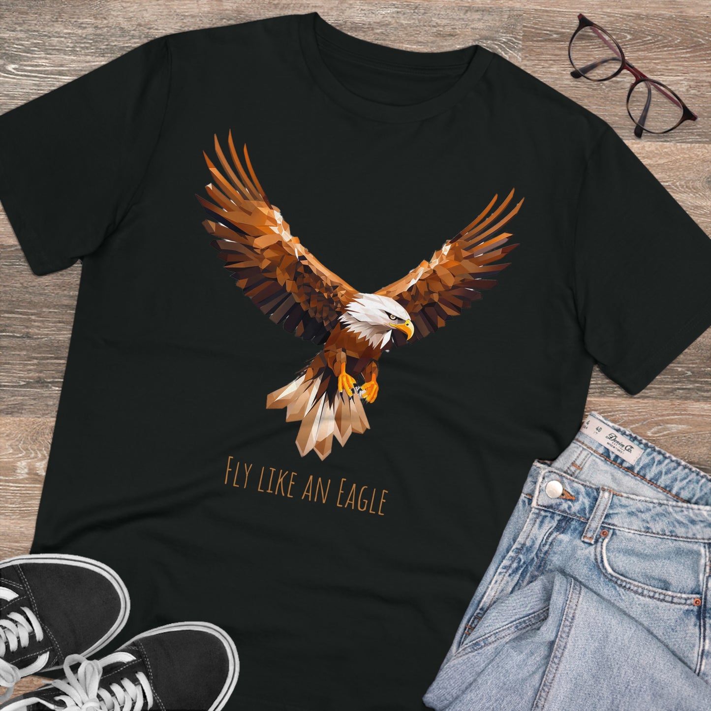 Eco-Friendly Geometric Eagle T-Shirt: "Fly Like An Eagle"