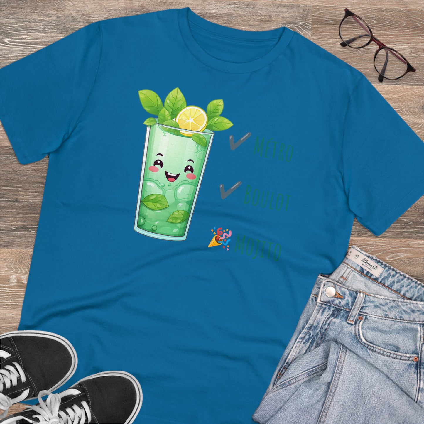 Métro, Boulot, Mojito T-Shirt - Cute Smiling Mojito Glass Design