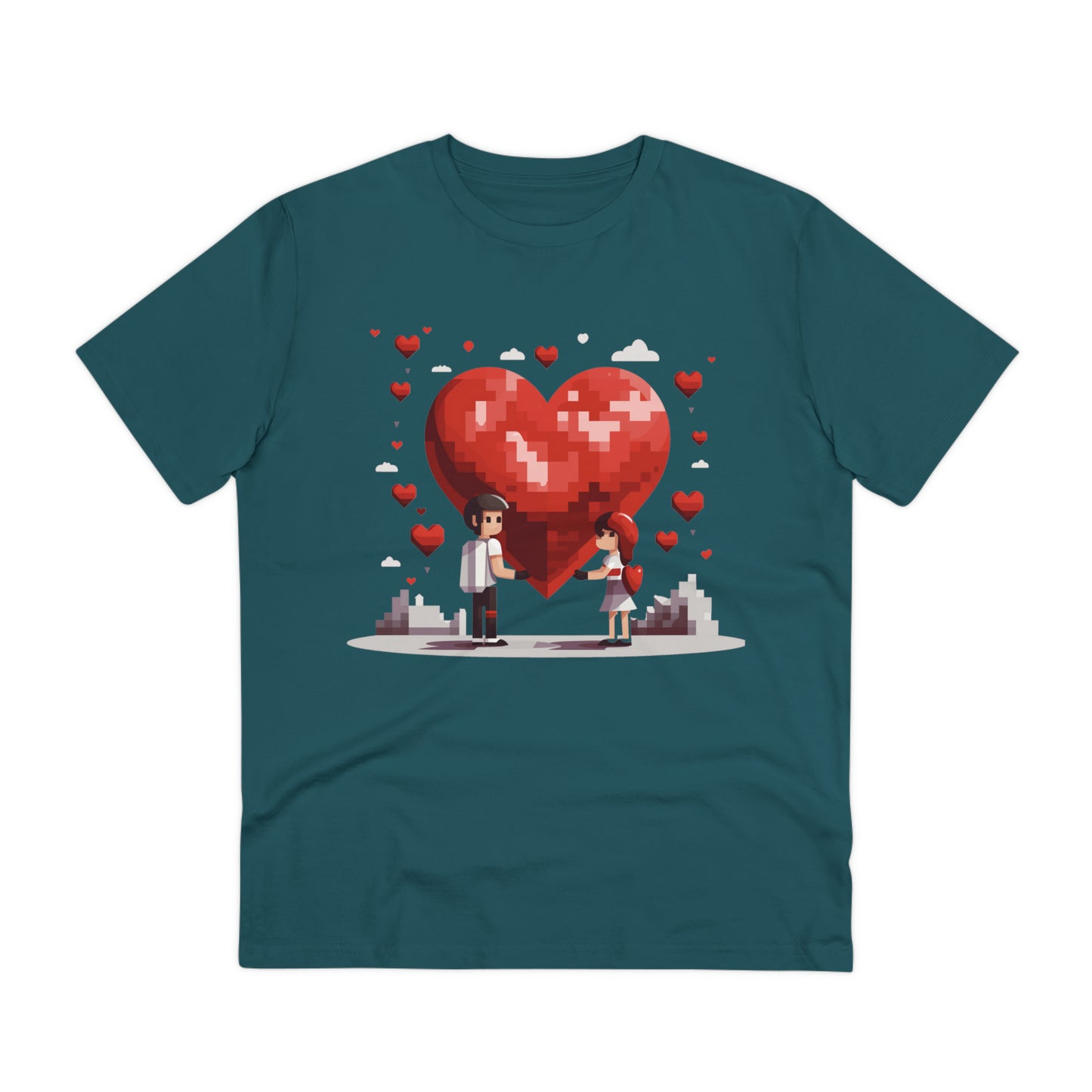 Pixel Love Eco Tee - Valentine's Day Pixel Heart Couple Shirt