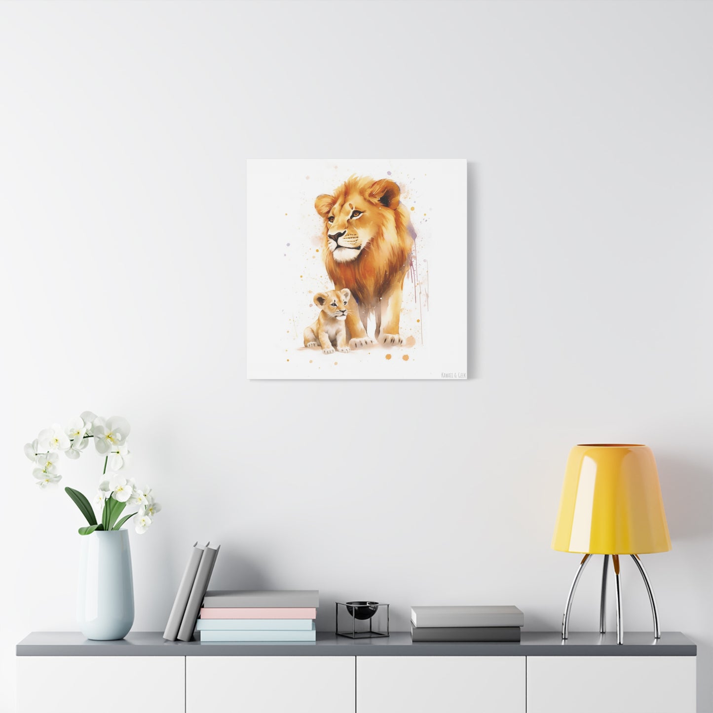 Lion King and Son Watercolor Canvas - Celebrate Father's Day with Majestic Artistry