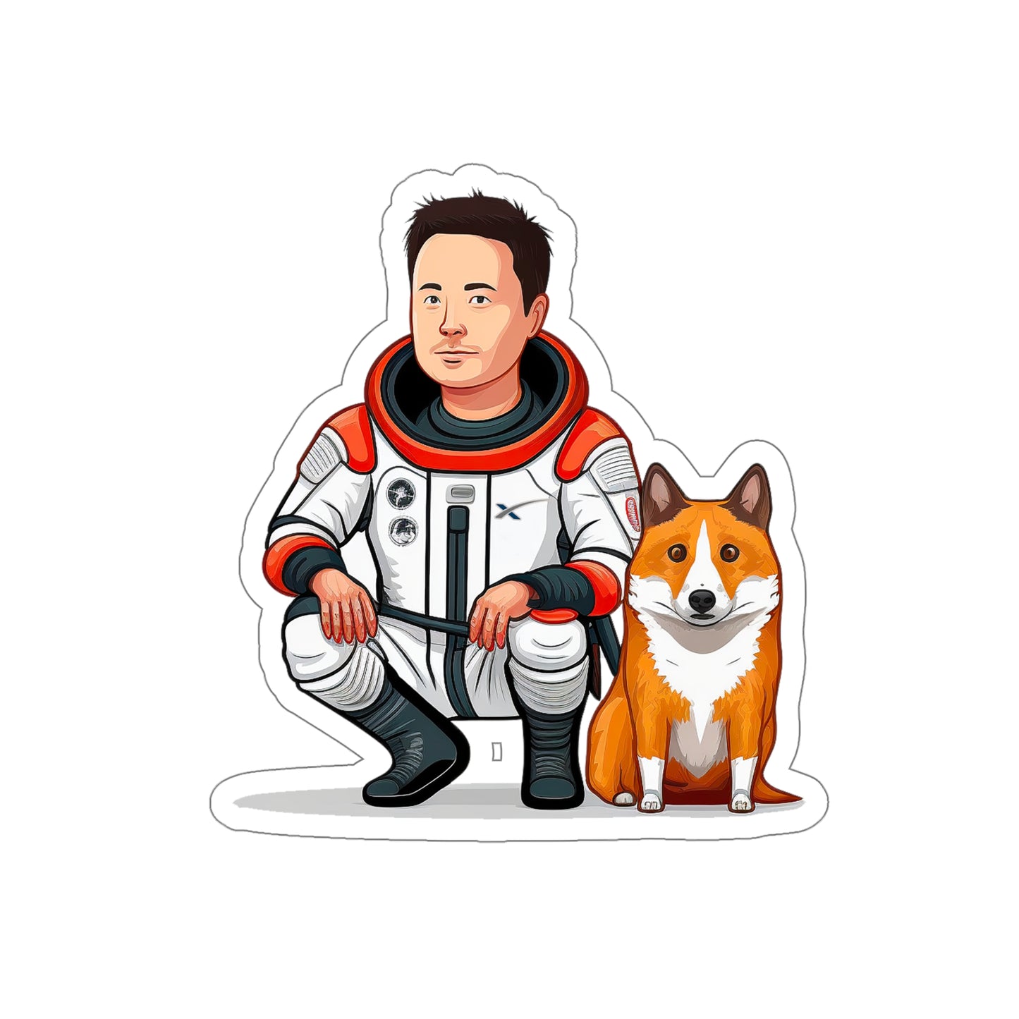 Elon Musk with Shiba Inu Sticker - Add Some Humor and Space to Your Tech