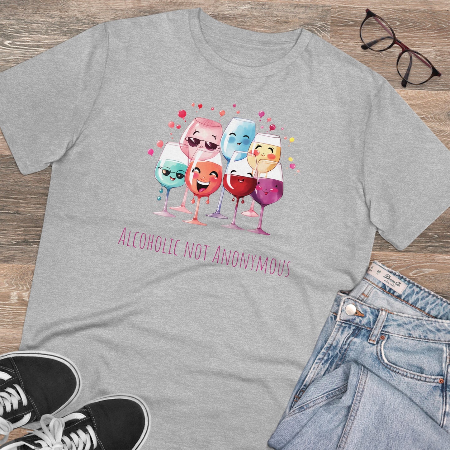 Eco-Friendly 'Alcoholic Not Anonymous' T-Shirt - Kawaii Wine Party Design, Unisex