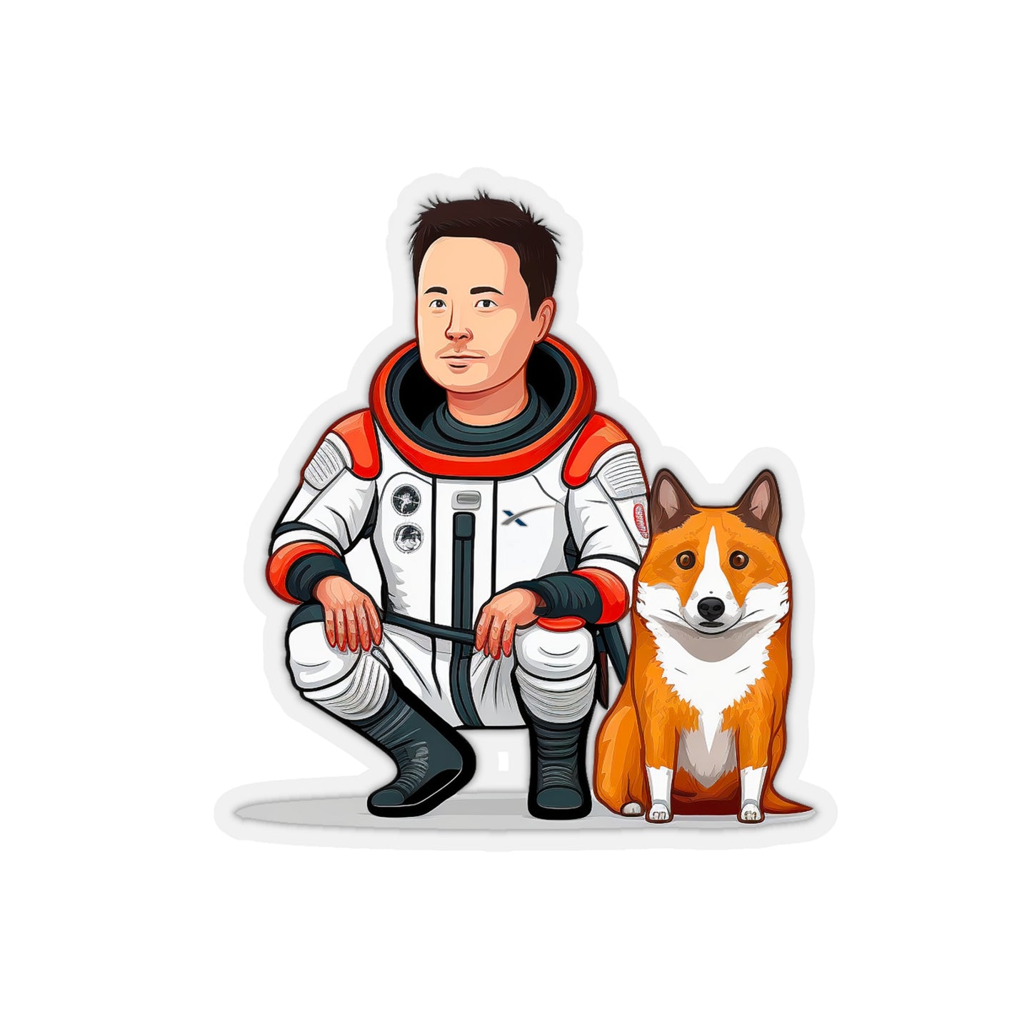 Elon Musk with Shiba Inu Sticker - Add Some Humor and Space to Your Tech