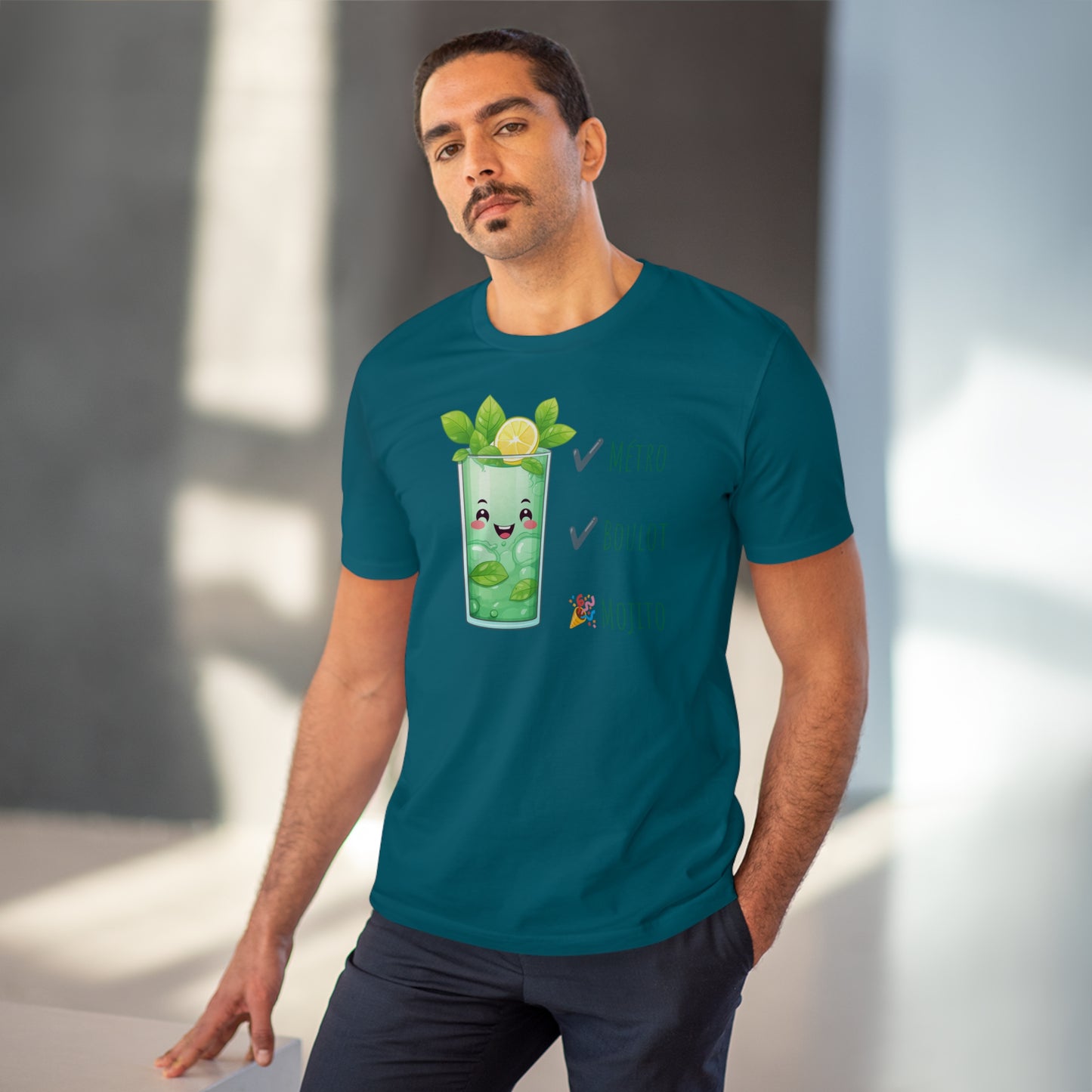 Métro, Boulot, Mojito T-Shirt - Cute Smiling Mojito Glass Design