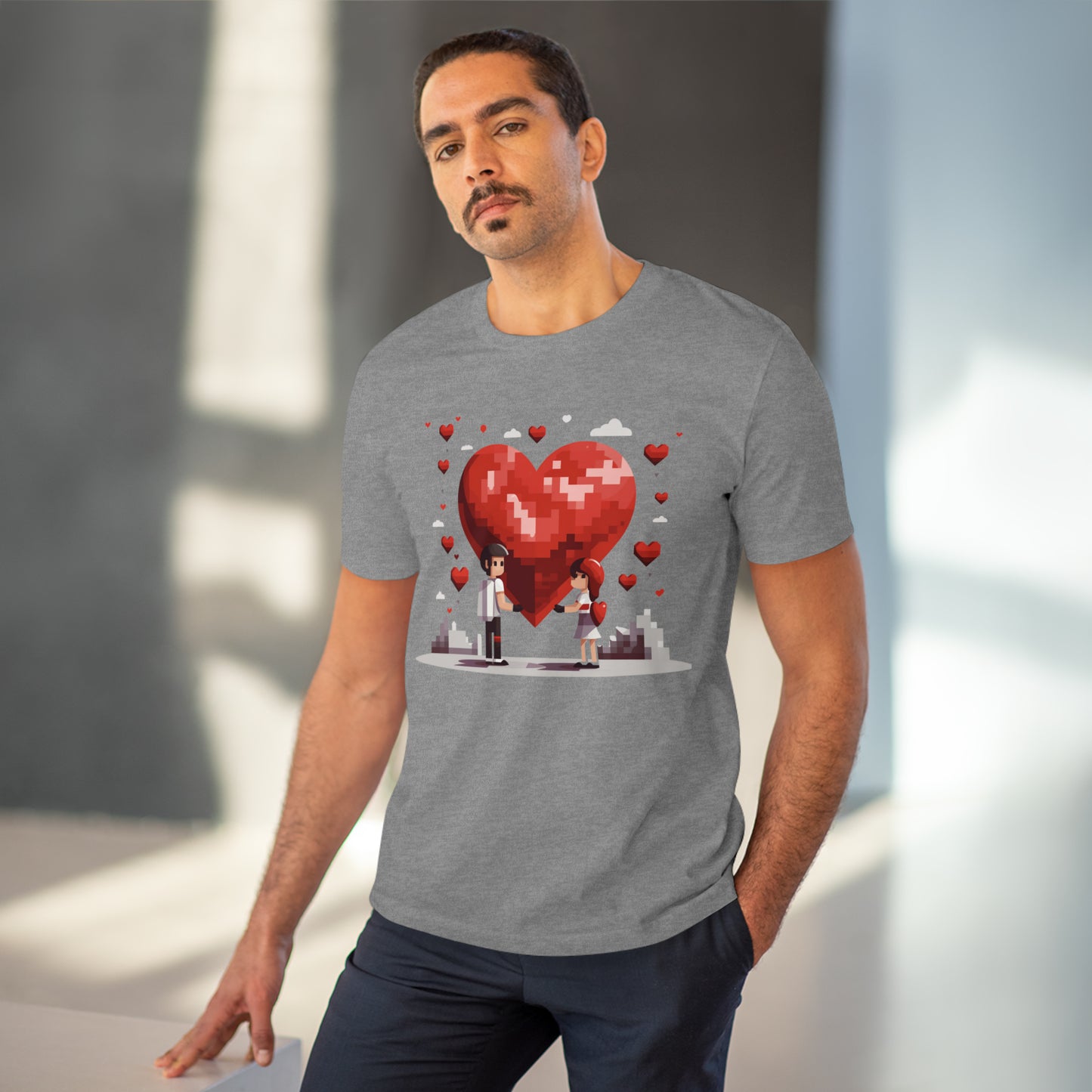 Pixel Love Eco Tee - Valentine's Day Pixel Heart Couple Shirt