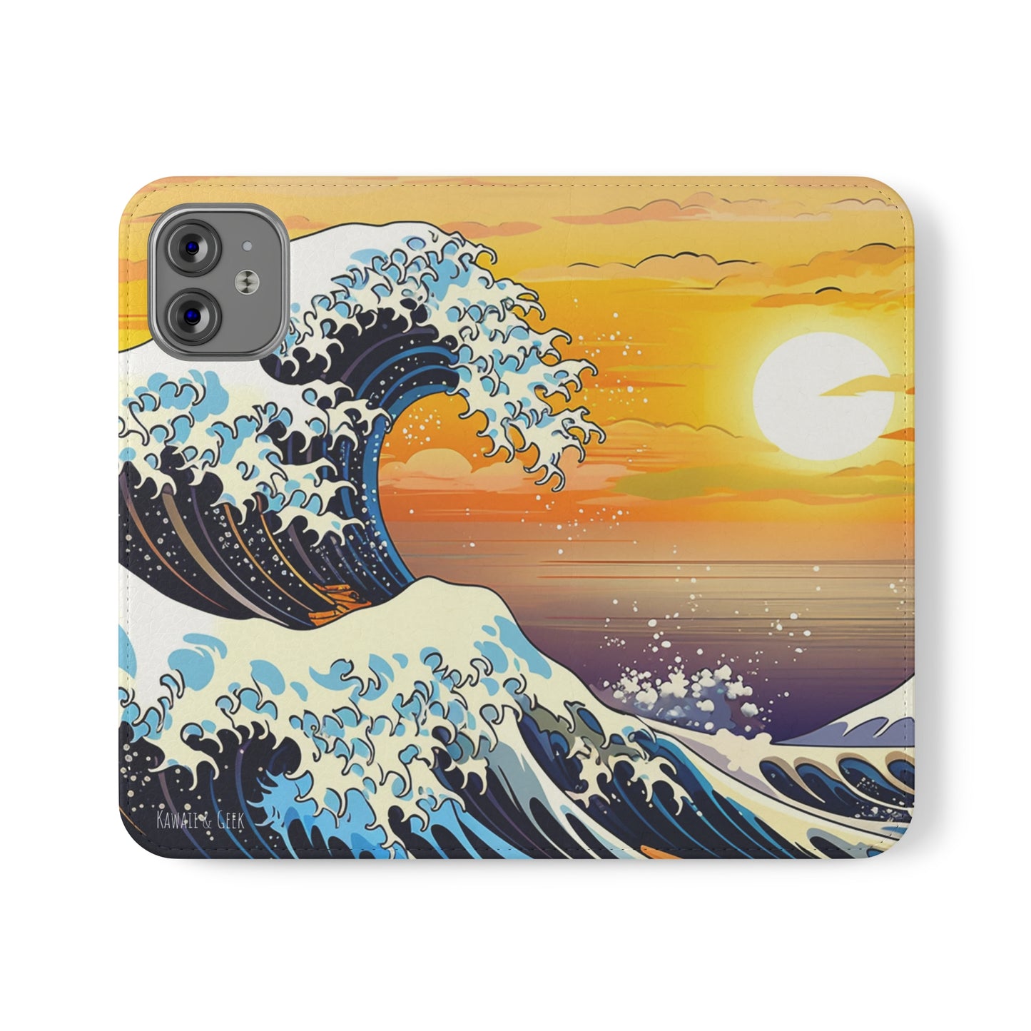 Sunset Big Wave Flip Phone Case - Embrace the Majestic Hokusai Style in Your Hands