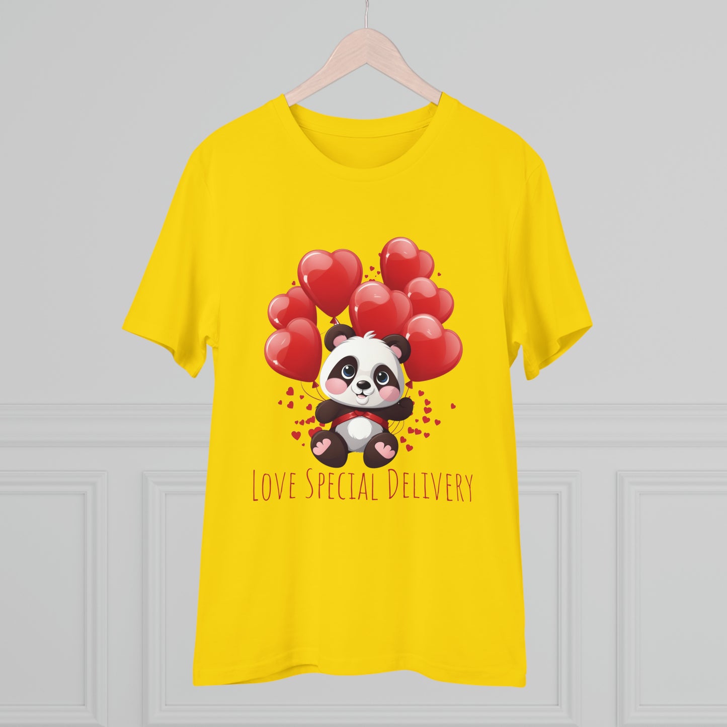 Panda Love Delivery Tee - Eco-Friendly Heart Balloon Shirt - Valentine's Day Special