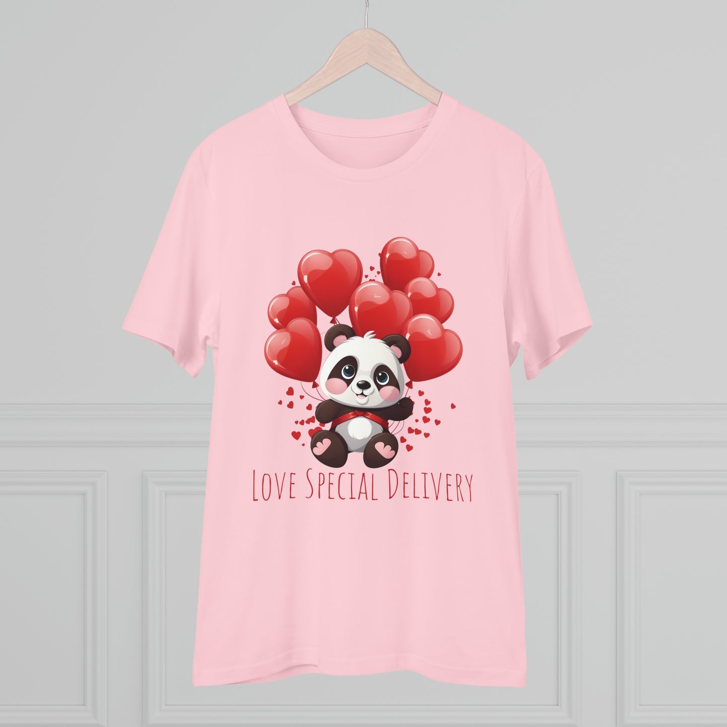 Panda Love Delivery Tee - Eco-Friendly Heart Balloon Shirt - Valentine's Day Special