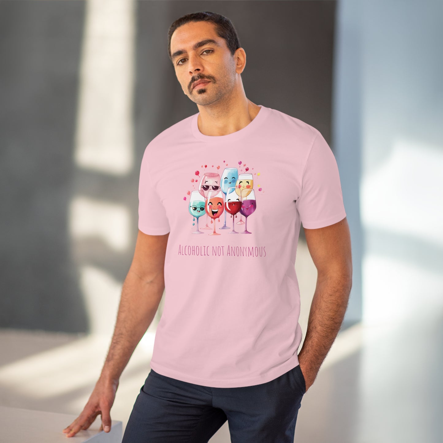 Eco-Friendly 'Alcoholic Not Anonymous' T-Shirt - Kawaii Wine Party Design, Unisex