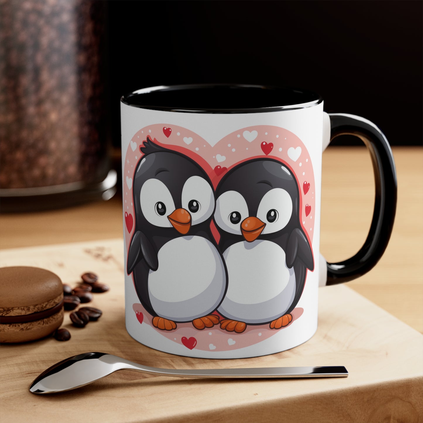 Penguin Love Mug - 11oz Bicolor 'Warm Your Heart' Cup - Valentine's Day
