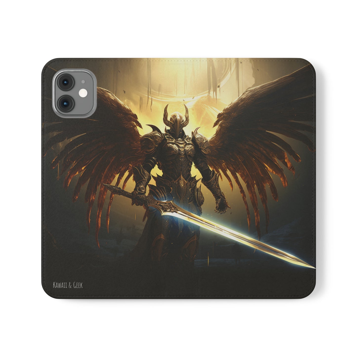 Dark Angel Flip Phone Case: Guardian with Sword