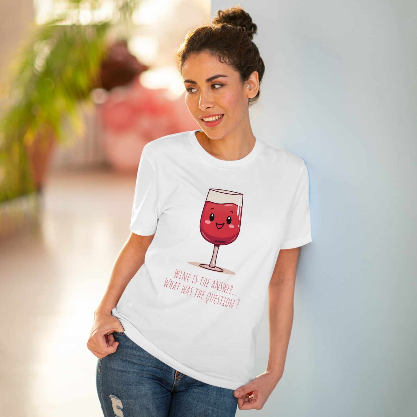 Eco-Friendly 'Wine is the Answer' T-Shirt - Cute Red Wine Design, Unisex