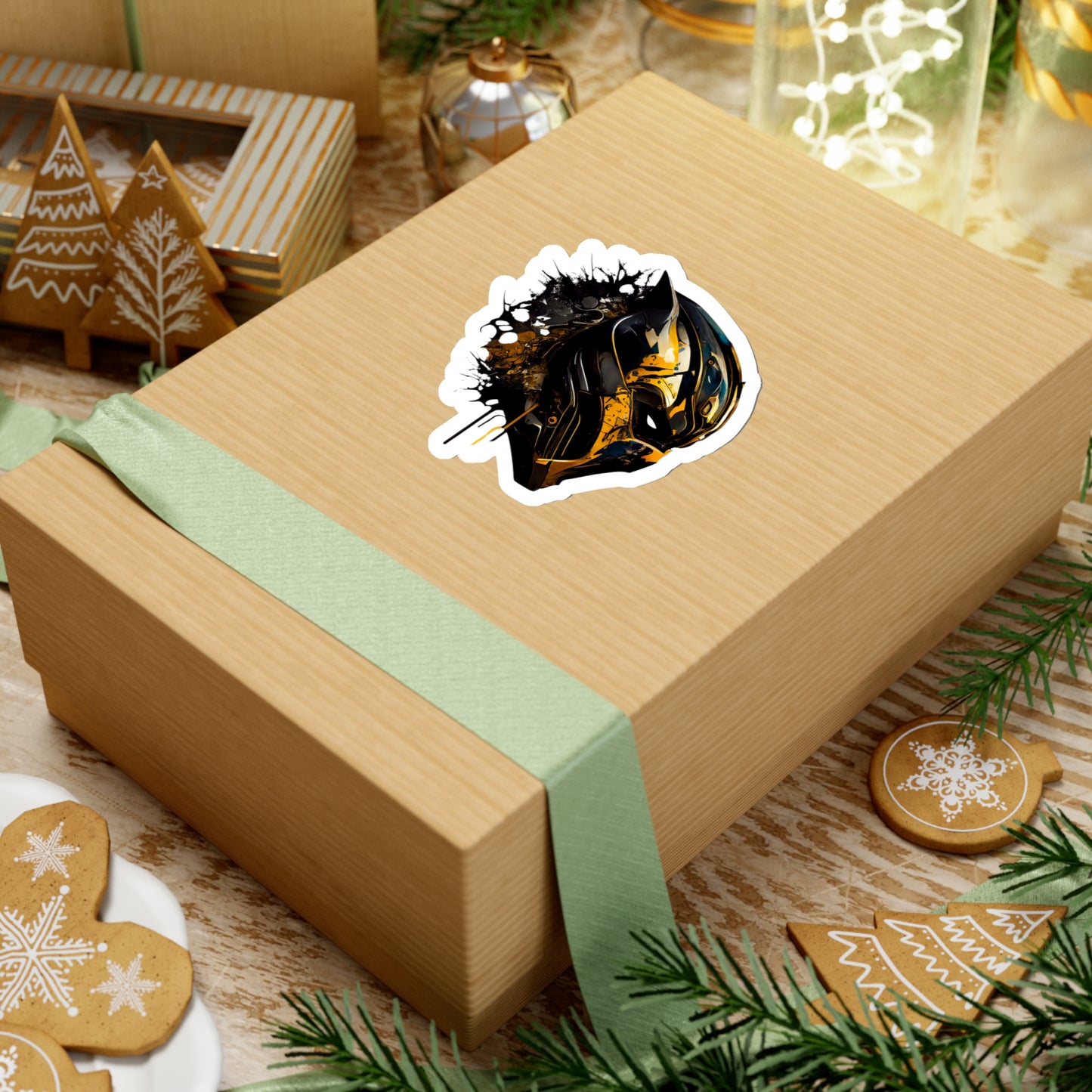 Watercolor Black Panther Helmet Sticker - Add Some Gold and Black Style to Your Tech