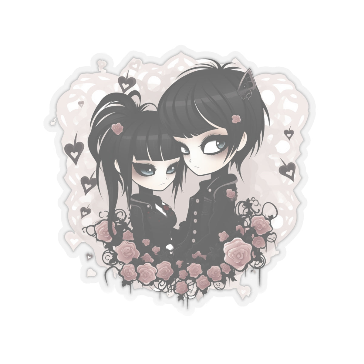 Gothic Couple Sticker - Cute Black Eyes - Valentine's Day