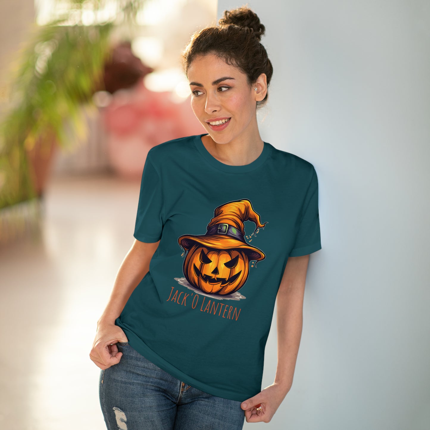 Eco-friendly Jack O Lantern Tee: Funny Pumpkin Halloween Sorcerer Edition