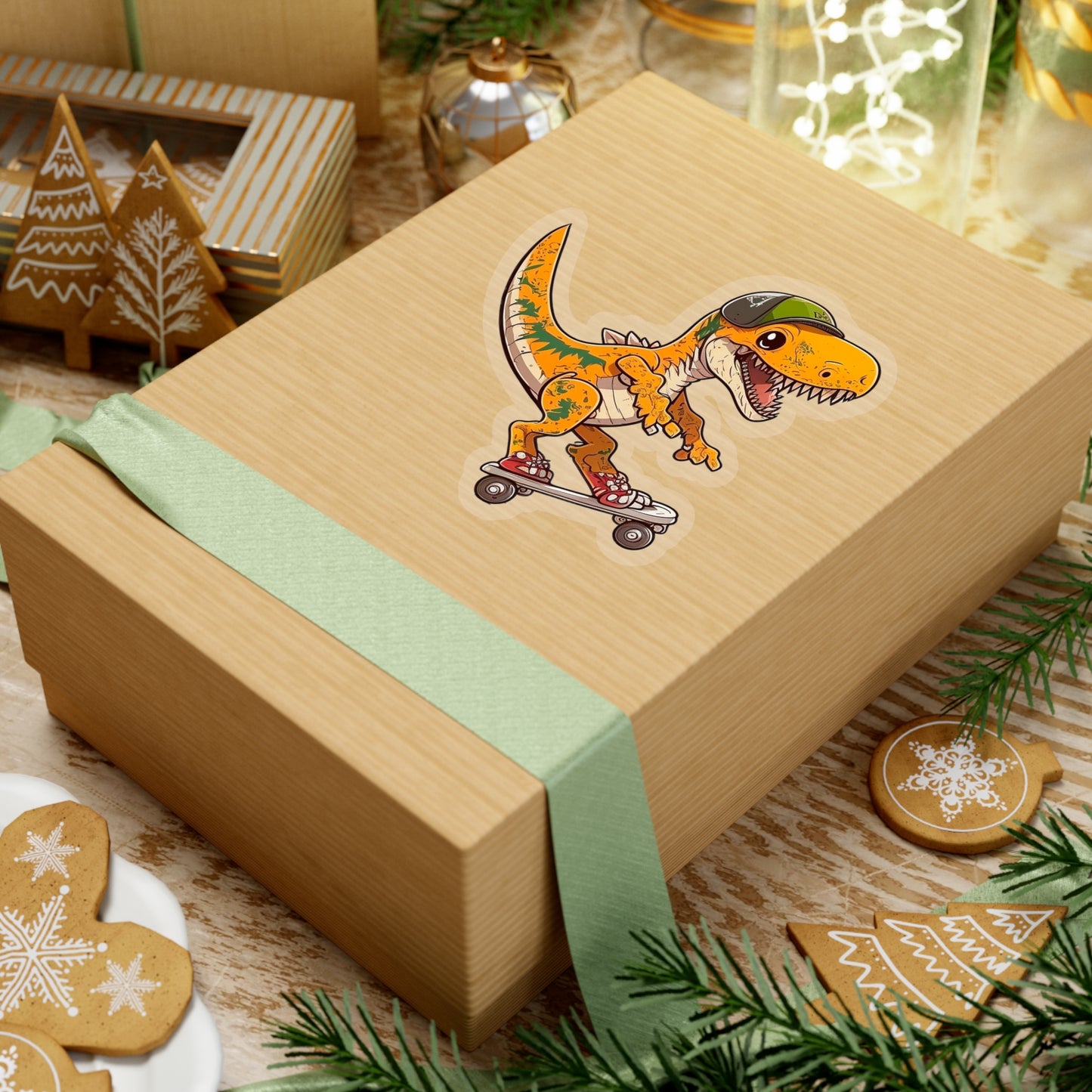 Kawaii Velociraptor Skating Sticker - Add Some Adorable and Playful Style to Your Tech