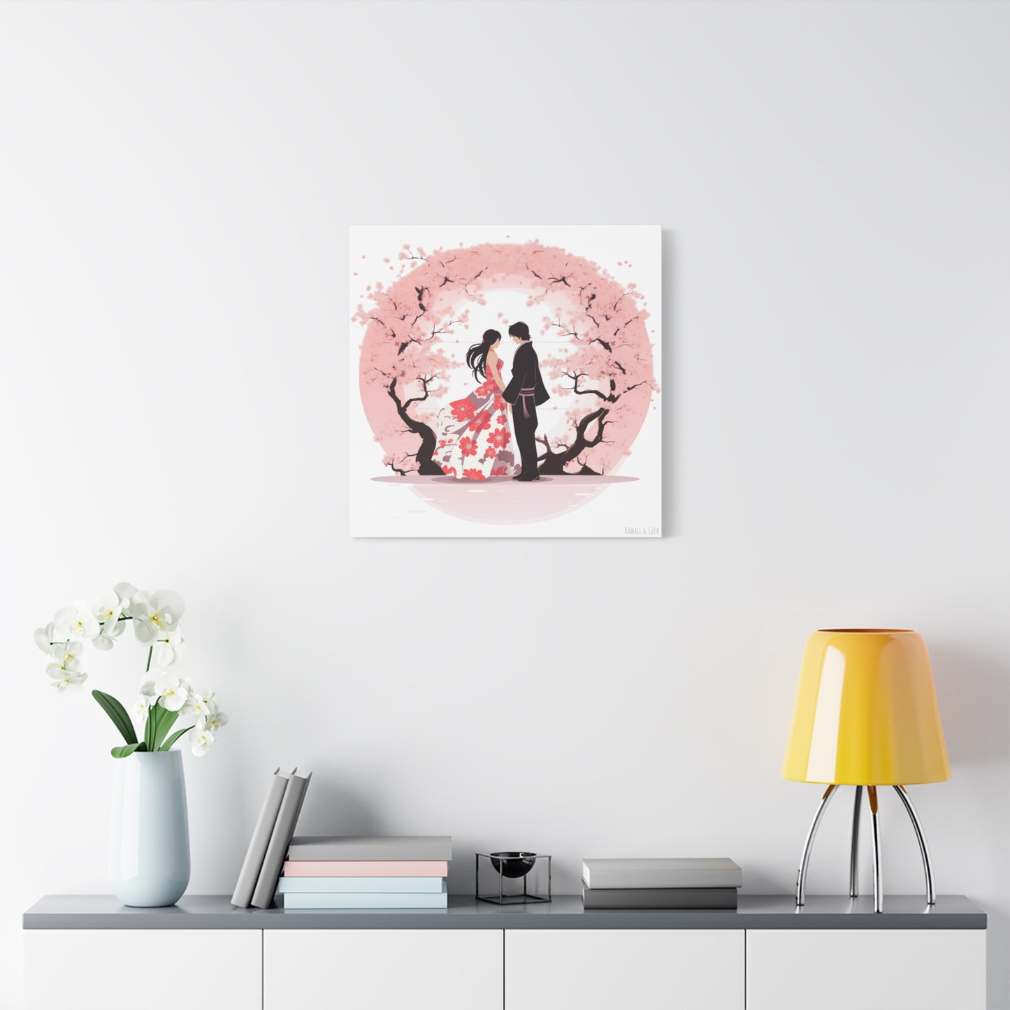 Cherry Blossom Love Canvas - Japanese Couple Art - Valentine's Day special