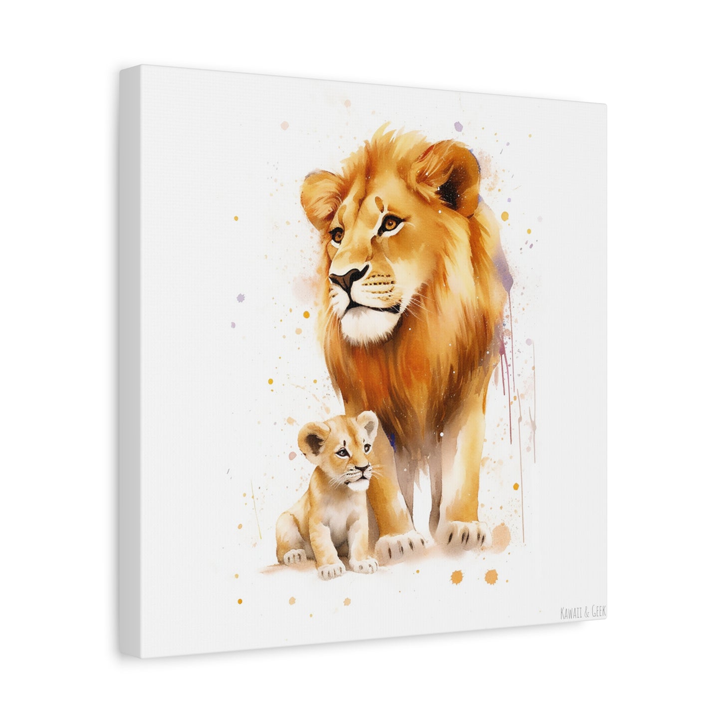 Lion King and Son Watercolor Canvas - Celebrate Father's Day with Majestic Artistry