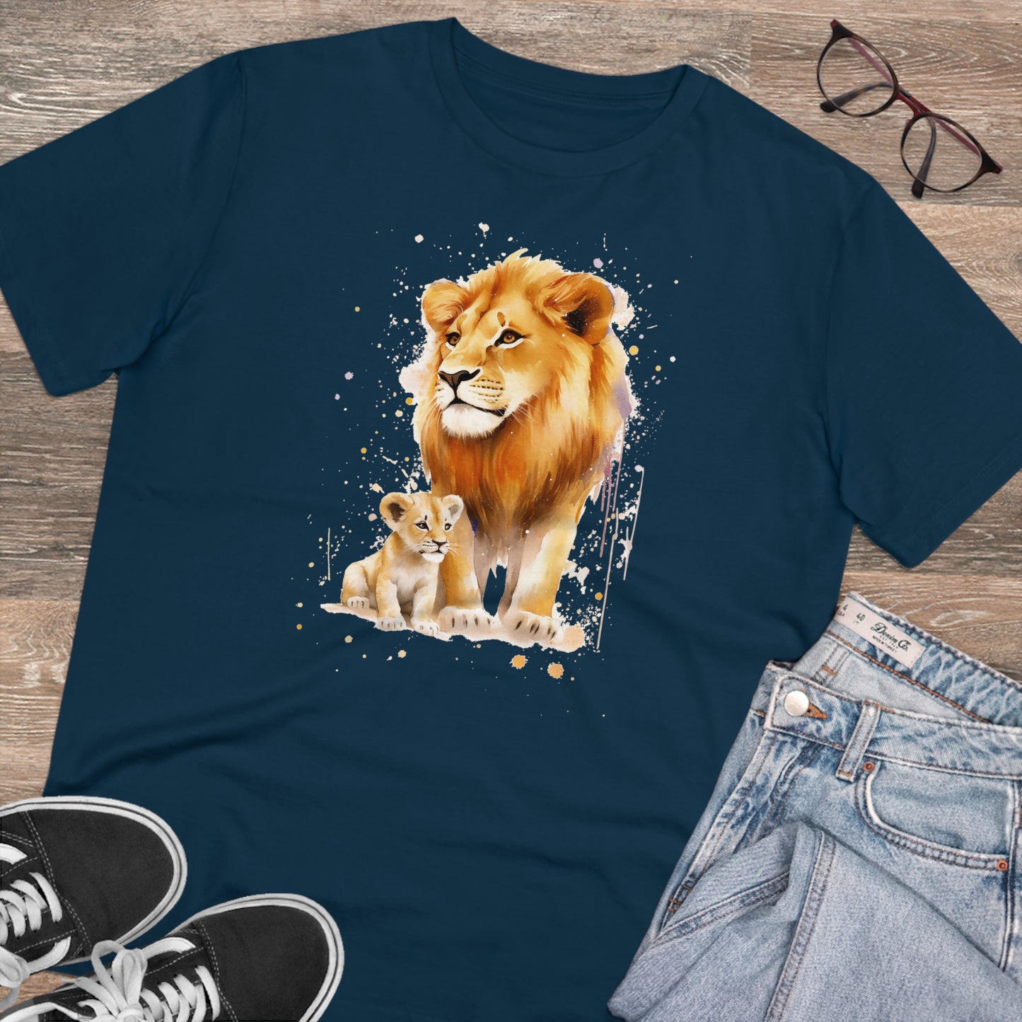 Lion King and Son Watercolor T-Shirt - Celebrate Father's Day with Nature's Majesty
