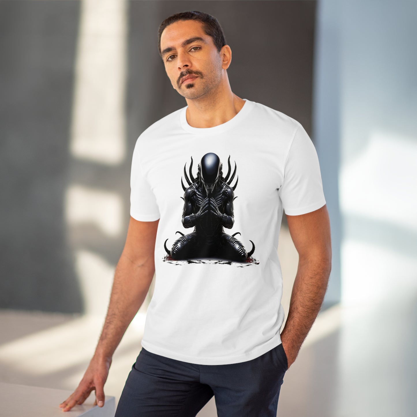 Eco-Friendly Zen Alien Xenomorph T-shirt - Embrace Galactic Serenity
