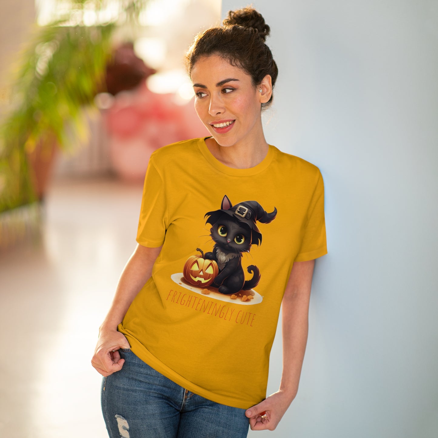 Frighteningly Cute: Halloween Black Cat Eco-Friendly T-shirt