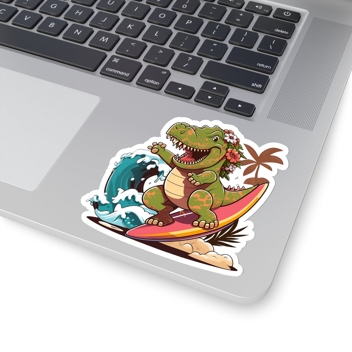 Kawaii Female T-Rex Surfing in Hawaii Sticker - Add Some Cute and Fun Style to Your Tech