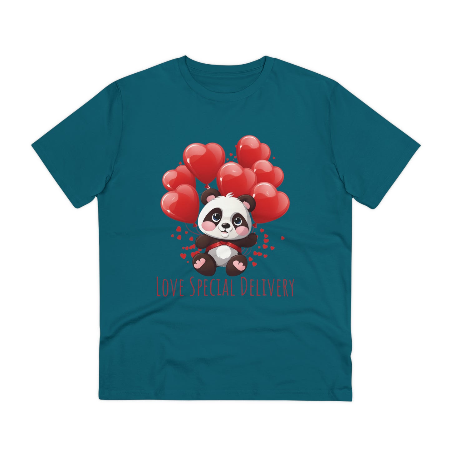 Panda Love Delivery Tee - Eco-Friendly Heart Balloon Shirt - Valentine's Day Special