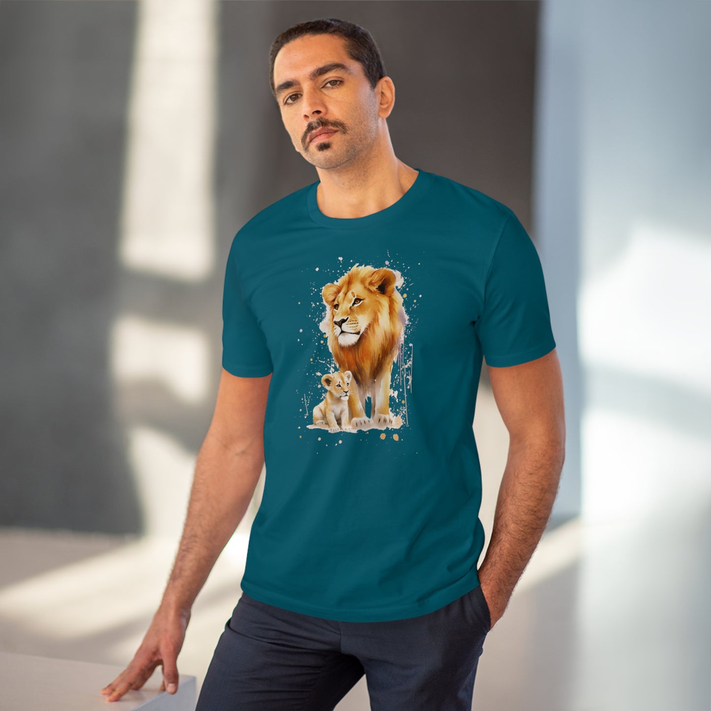 Lion King and Son Watercolor T-Shirt - Celebrate Father's Day with Nature's Majesty