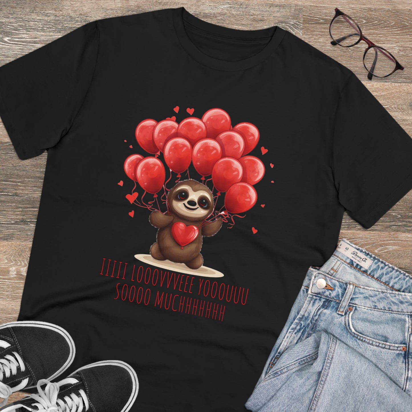 Sloth Love Balloon Tee - Eco-Friendly Slow Love Shirt - Valentine's Day Special