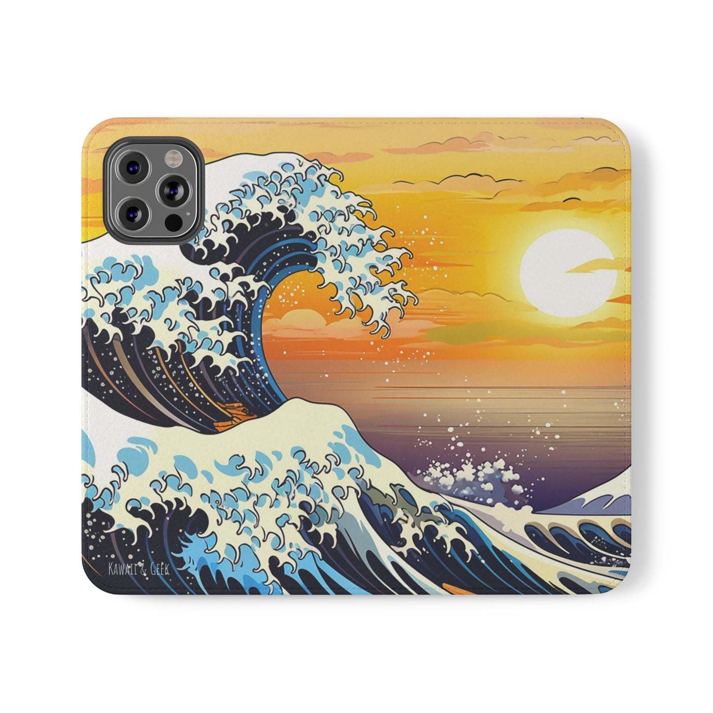 Sunset Big Wave Flip Phone Case - Embrace the Majestic Hokusai Style in Your Hands