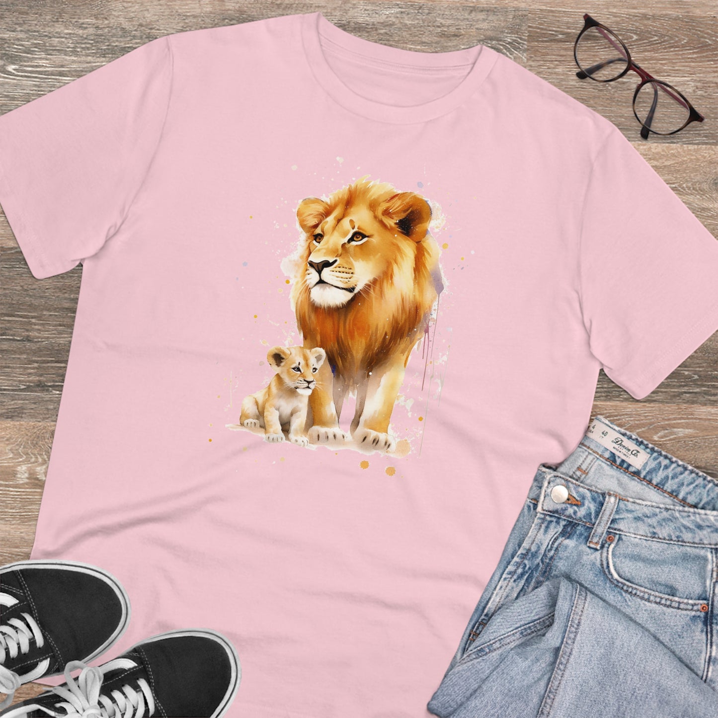 Lion King and Son Watercolor T-Shirt - Celebrate Father's Day with Nature's Majesty