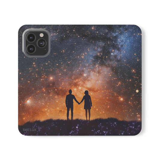 Starry Night Lovers Flip Phone Case - Embrace the Beauty of the Night Sky