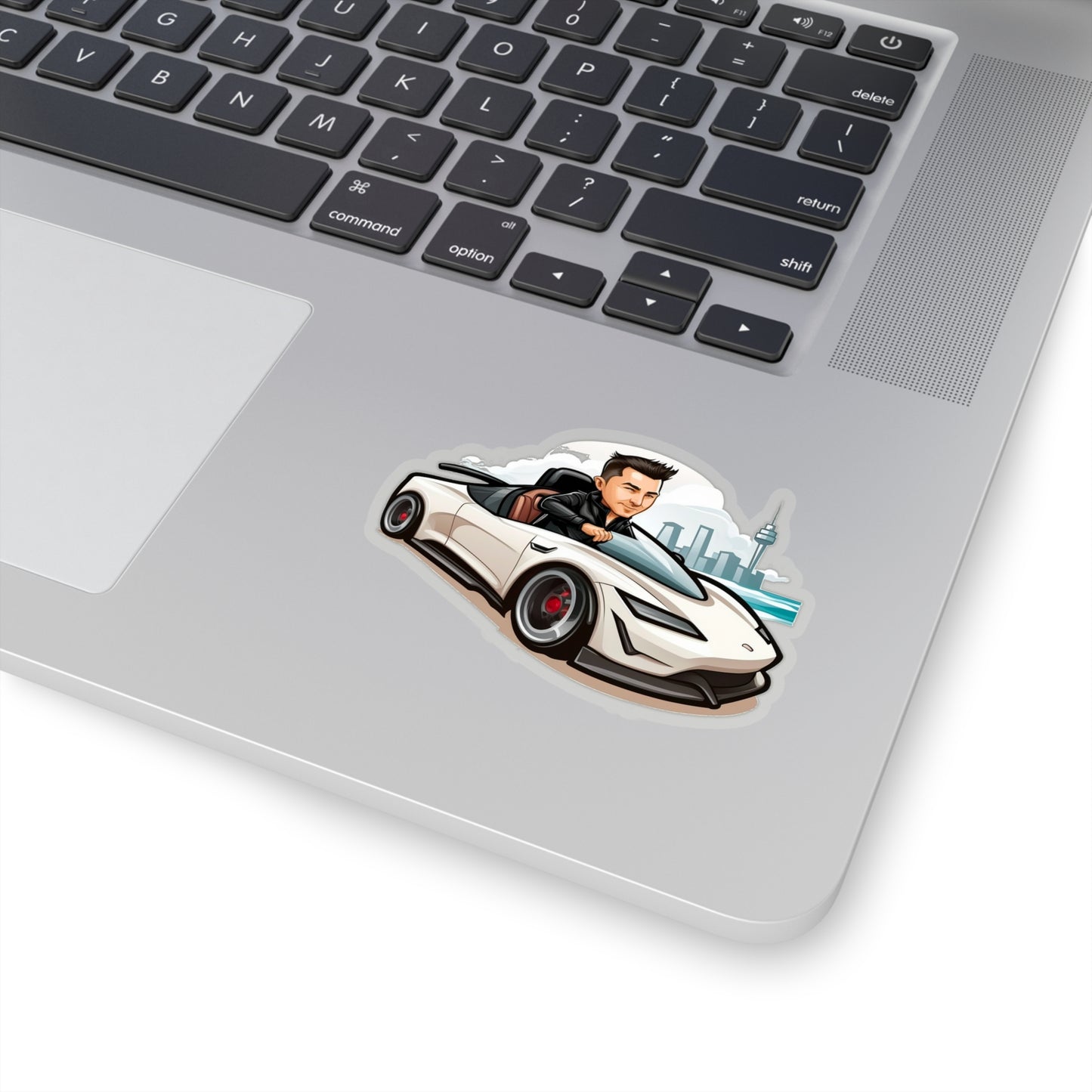 Elon Musk in White Tesla Roadster Sticker - Add Some Unique and Bold Style to Your Tech