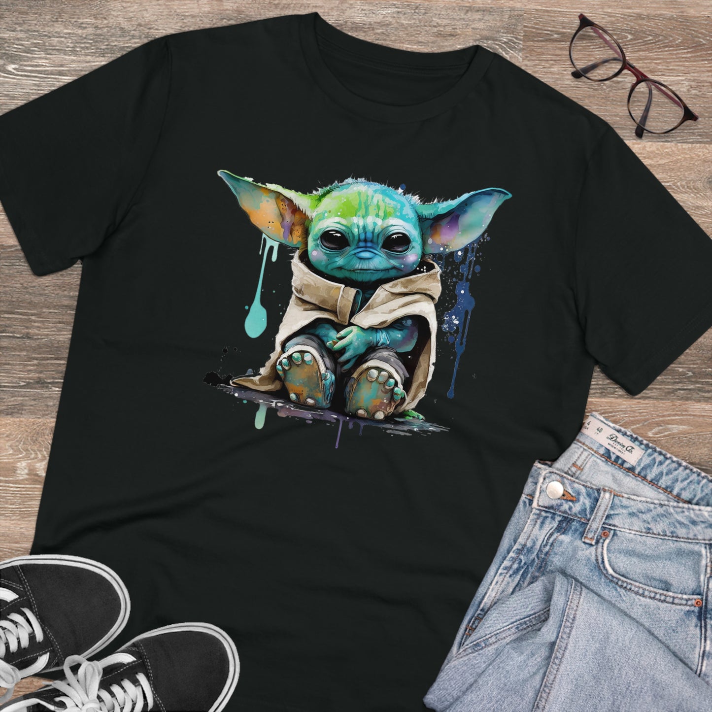 Baby Yoda in Watercolor Style Organic Unisex T-Shirt - Add Some Cute and Eco-Friendly Style to Your Wardrobe