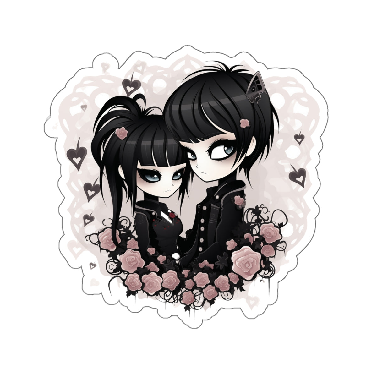 Gothic Couple Sticker - Cute Black Eyes - Valentine's Day