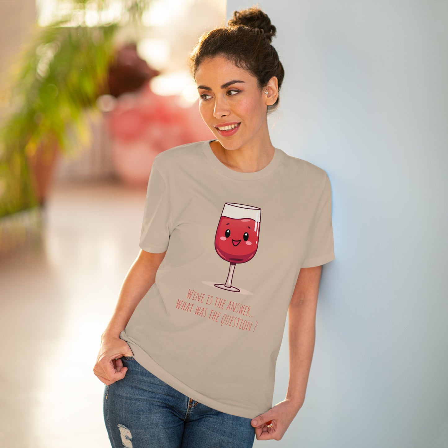 Eco-Friendly 'Wine is the Answer' T-Shirt - Cute Red Wine Design, Unisex