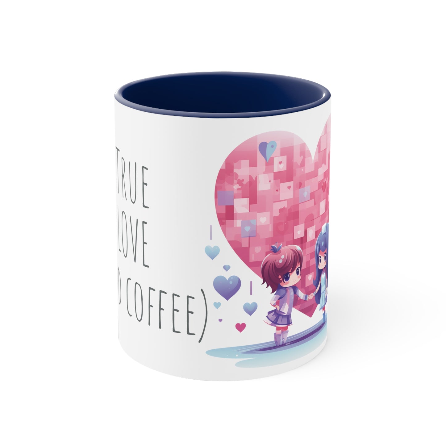 True Love & Coffee Mug - 11oz Bicolor Kawaii Heart Cup - Valentine's Day