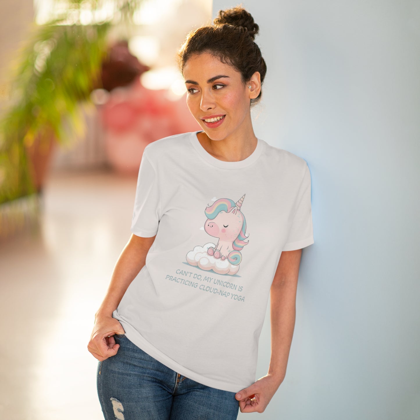 Cute Unicorn Cloud-Nap Yoga T-Shirt - Unisex and Eco-Friendly Statement Tee - Unicorn T-shirt