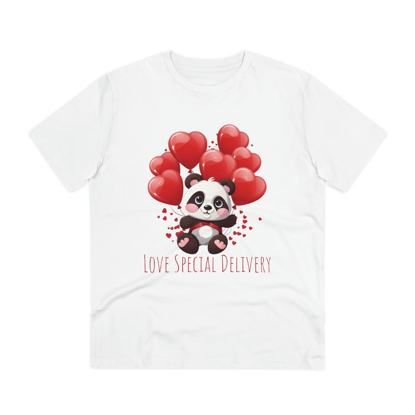 Panda Love Delivery Tee - Eco-Friendly Heart Balloon Shirt - Valentine's Day Special