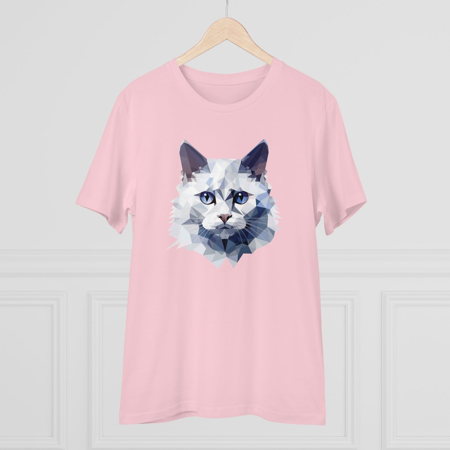 White Angora Cat Polygonal T-Shirt - Embrace Feline Elegance